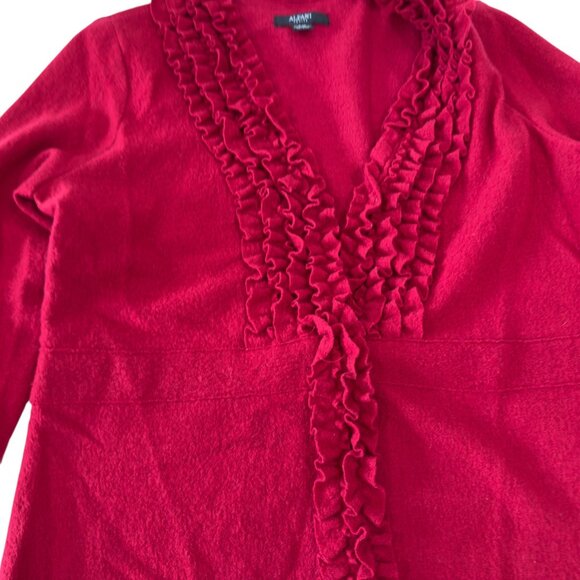 Alfani Petite Womens Red Ruffle Front Cardigan Sweater 100% Merino Wool Size P/S - Picture 7 of 11